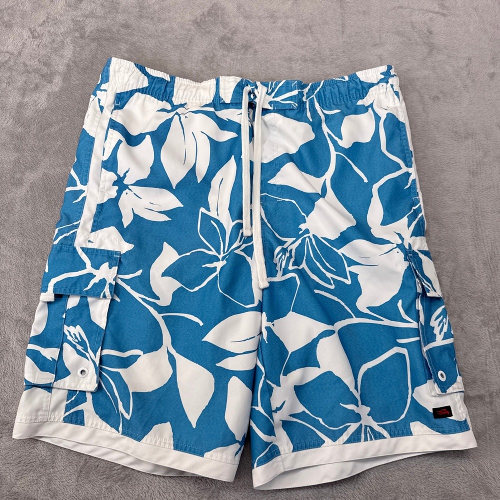 Tony Hawk Board Shorts Mens Size Large Blue White Floral Cargo‎ Swim Trunks